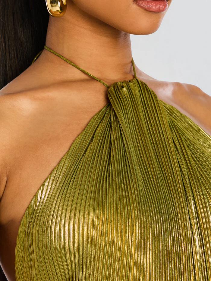 Thalia Metallic Peridot Maxi Dress