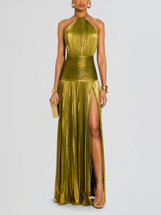 Thalia Metallic Peridot Maxi Dress